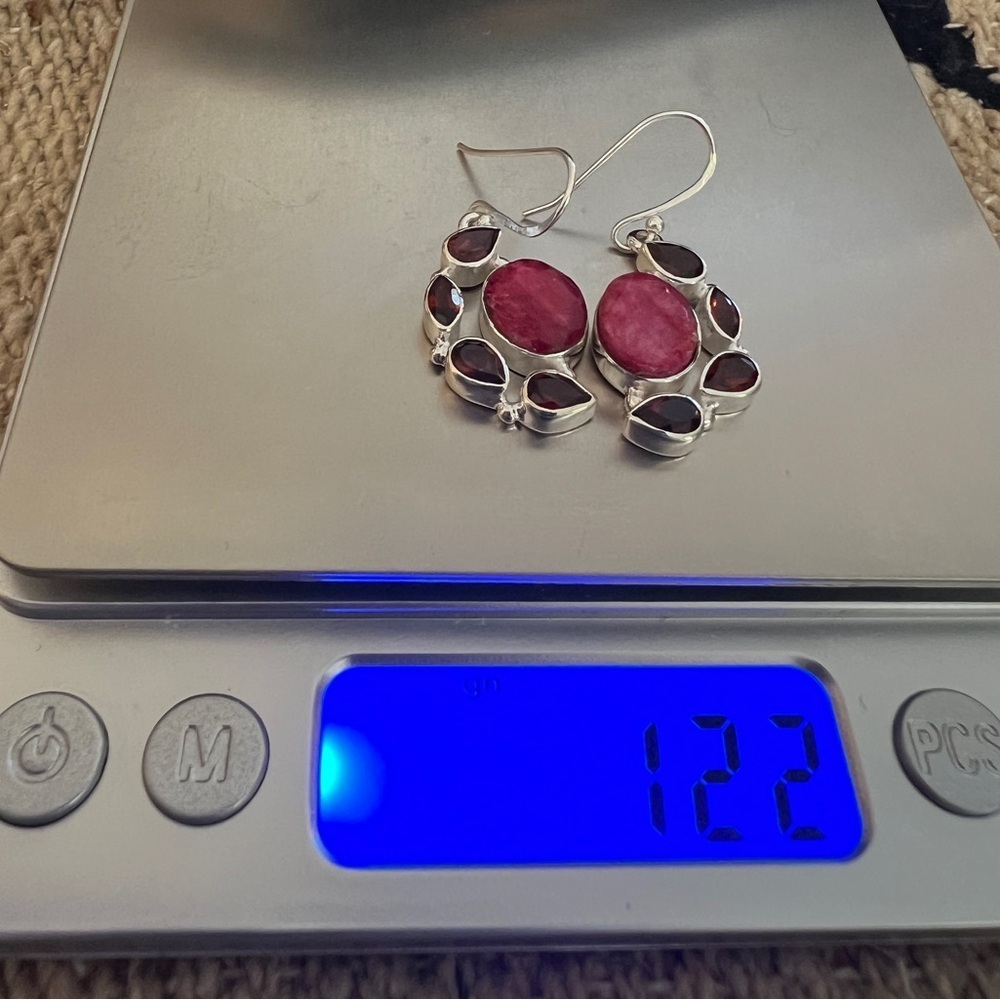 ❤️ Faceted Natural Ruby & Garnet 925 Dangle Boho Statement 1.5”L Earrings 12.2 G - Picture 9 of 13